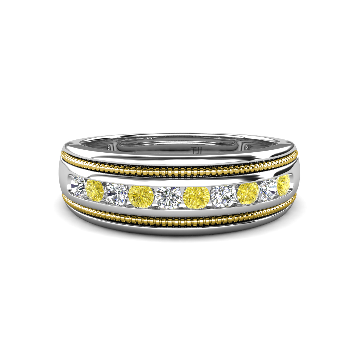 Zaid 0.50 ctw Round Lab Grown Diamond and Yellow Diamond Two Toned and High Polished Edges Men Wedding Band (8 mm) 